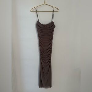 Zara Taupe Ruched Dress